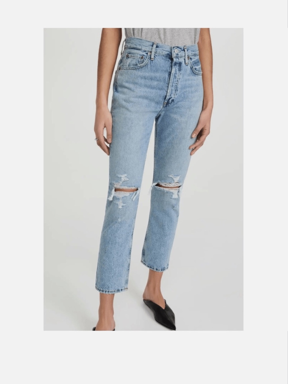 Agolde Light Blue Distressed Straight-Leg Jeans